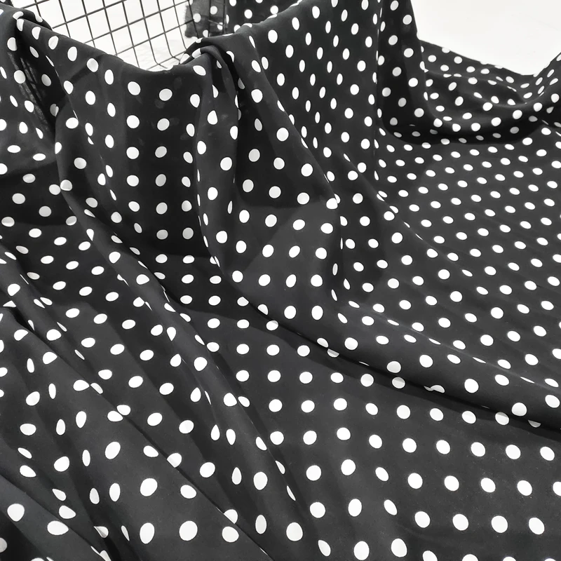 黑底/白点 精品棉绸布料 夏季凉爽人造棉绵绸 服装连衣裙印花面料