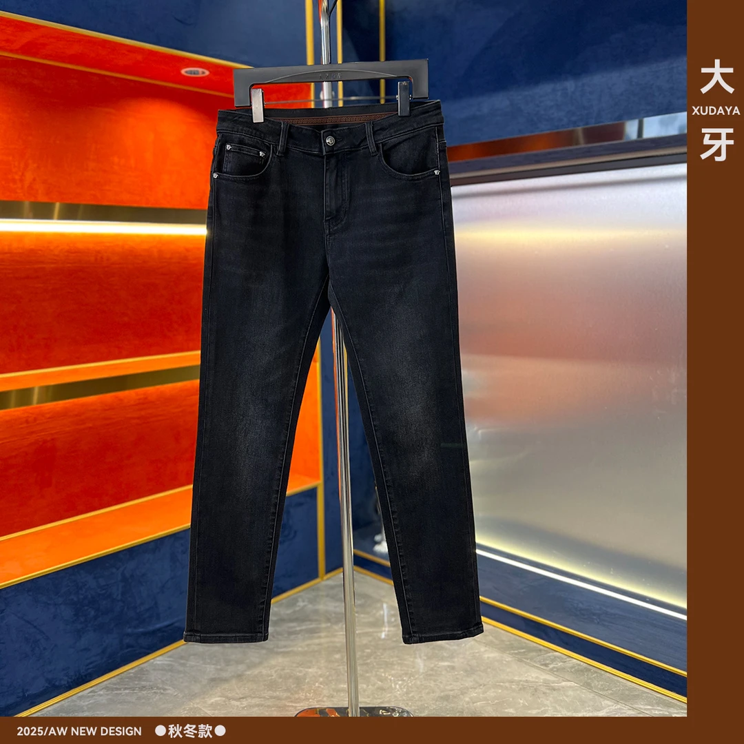 【大牙】104#黑灰色牛仔裤男2025秋冬男时尚轻奢弹力修身小直筒