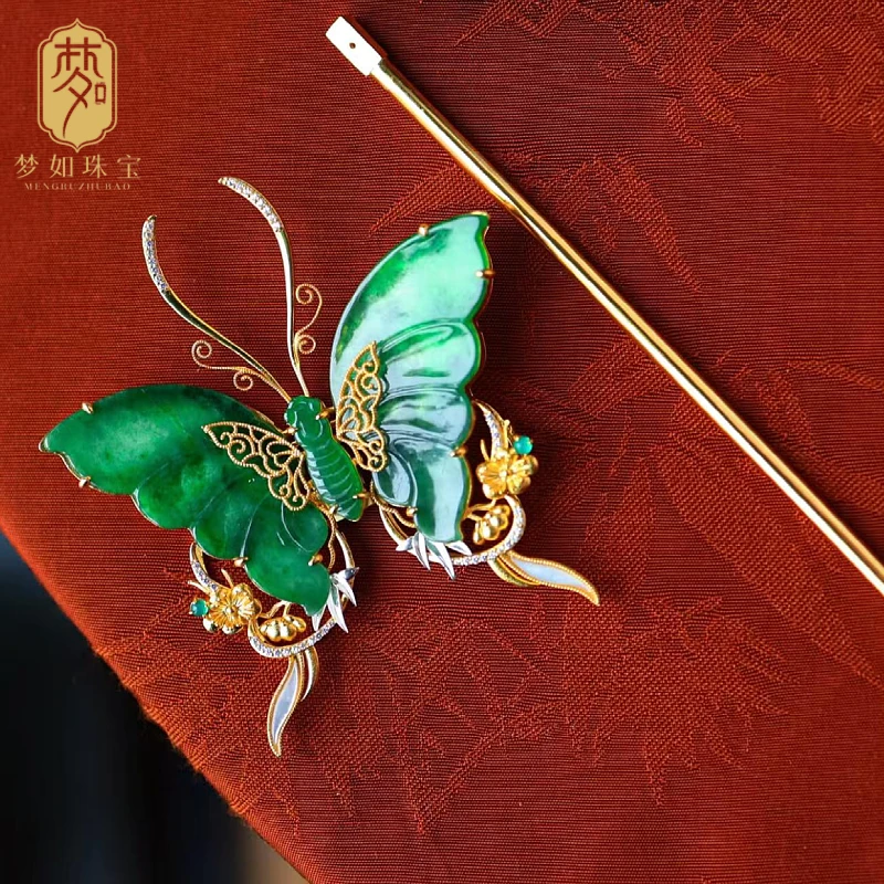 青月仙·银镶翡翠蝴蝶发簪MTS玉珠宝翡翠贵气珠宝