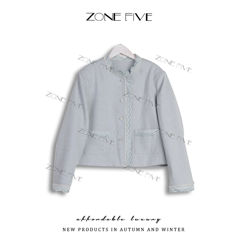 【zonefive】2025年春款 “抗皱亚麻”欧若风蕾丝小香风外套