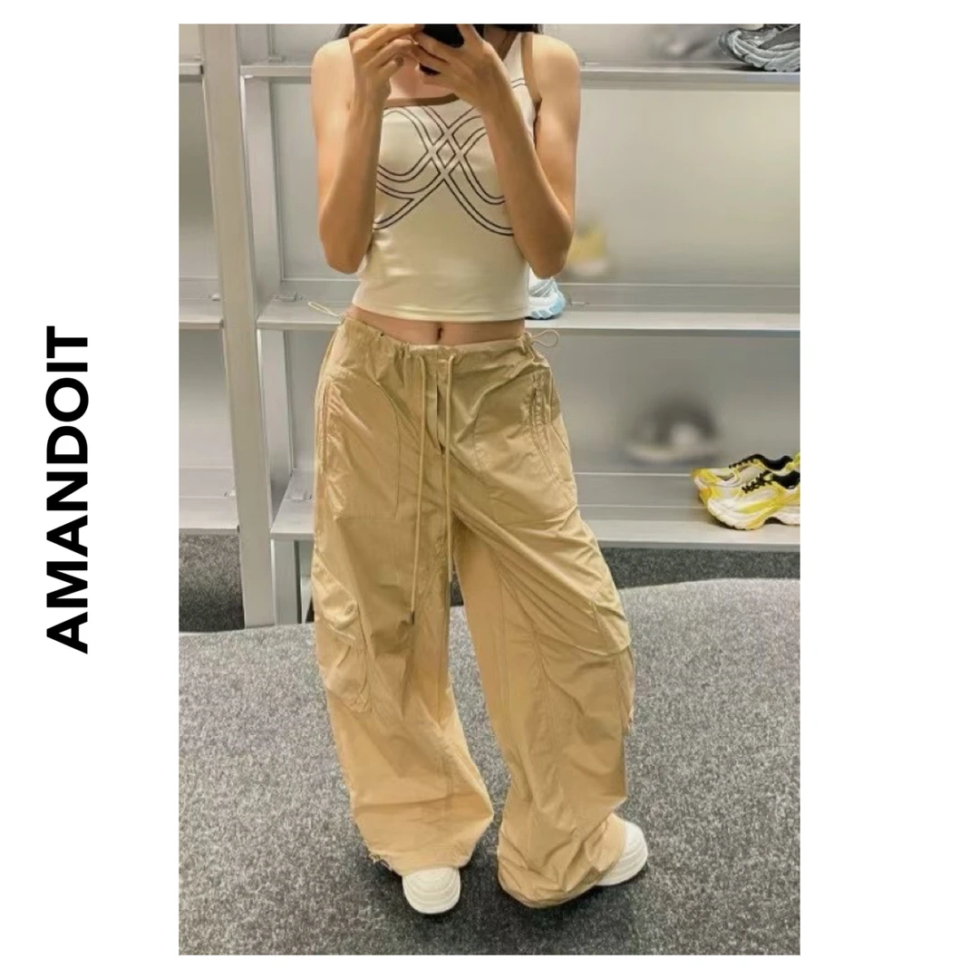 4255丨独立设计师品牌很拽卡其色宽松版工装裤