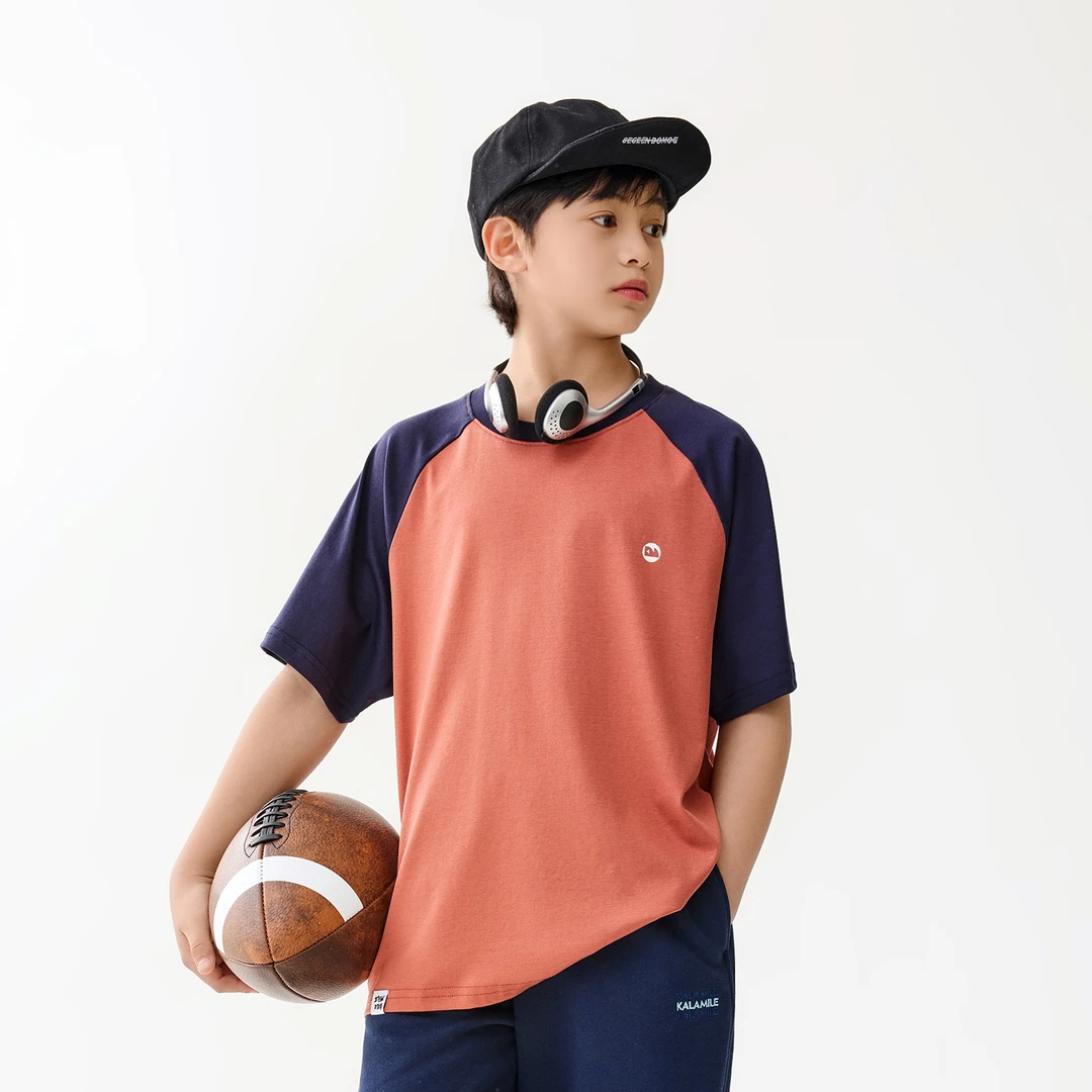 KALAM1LE【液氨棉】儿童亲子夏季休闲百搭撞色印花圆领短袖X2511A