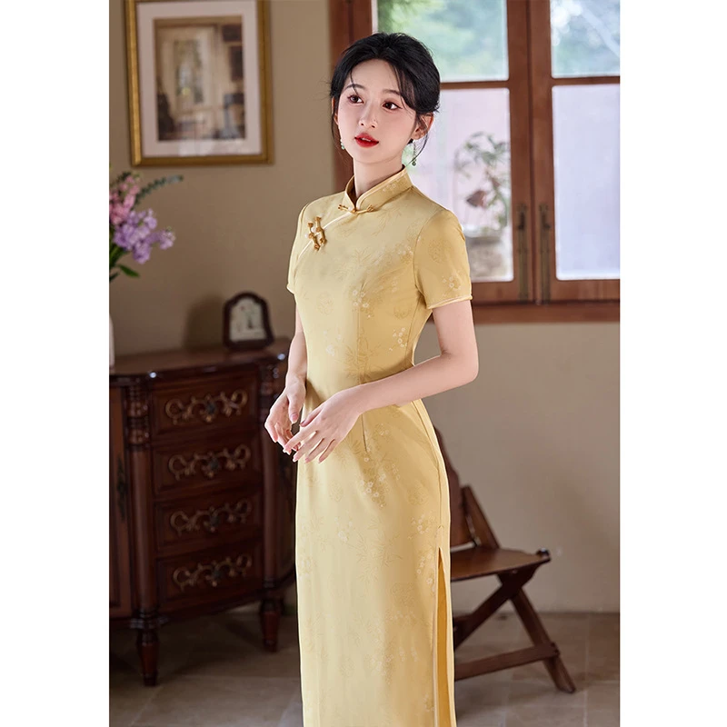 黄色旗袍女新中式小个子2025新款改良年轻款少女高级感送考中国风