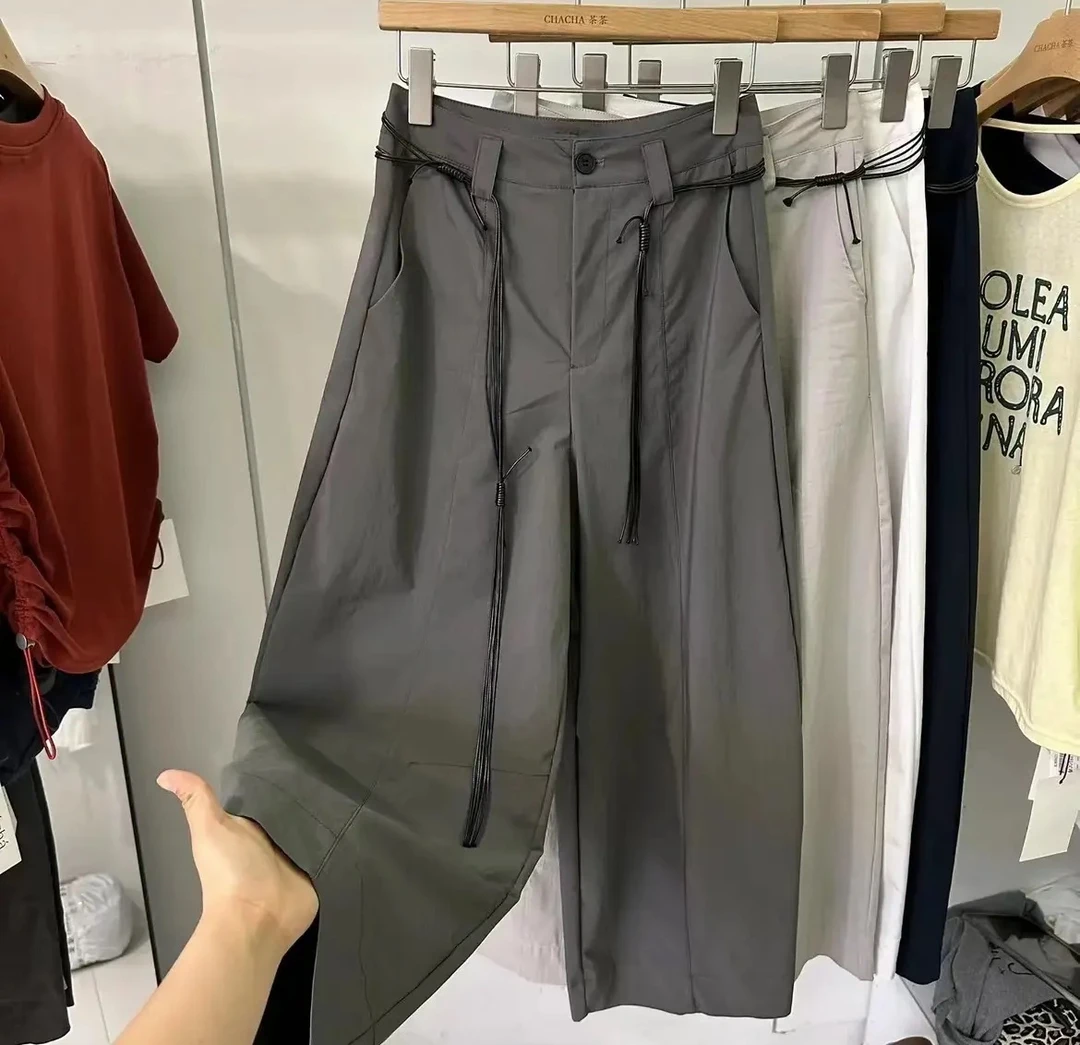 【投歌】(运补5)2025透气高腰夏季松紧运动风速干百搭阔腿裤