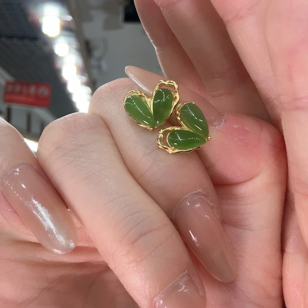 和田玉耳饰银S925镶嵌