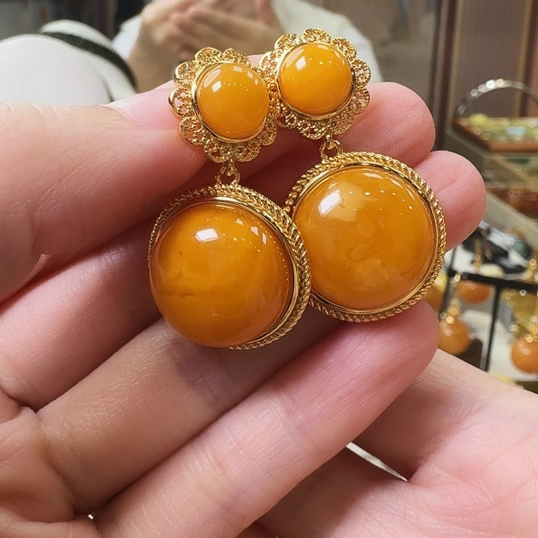 琥珀未镶嵌颈饰耳坠
