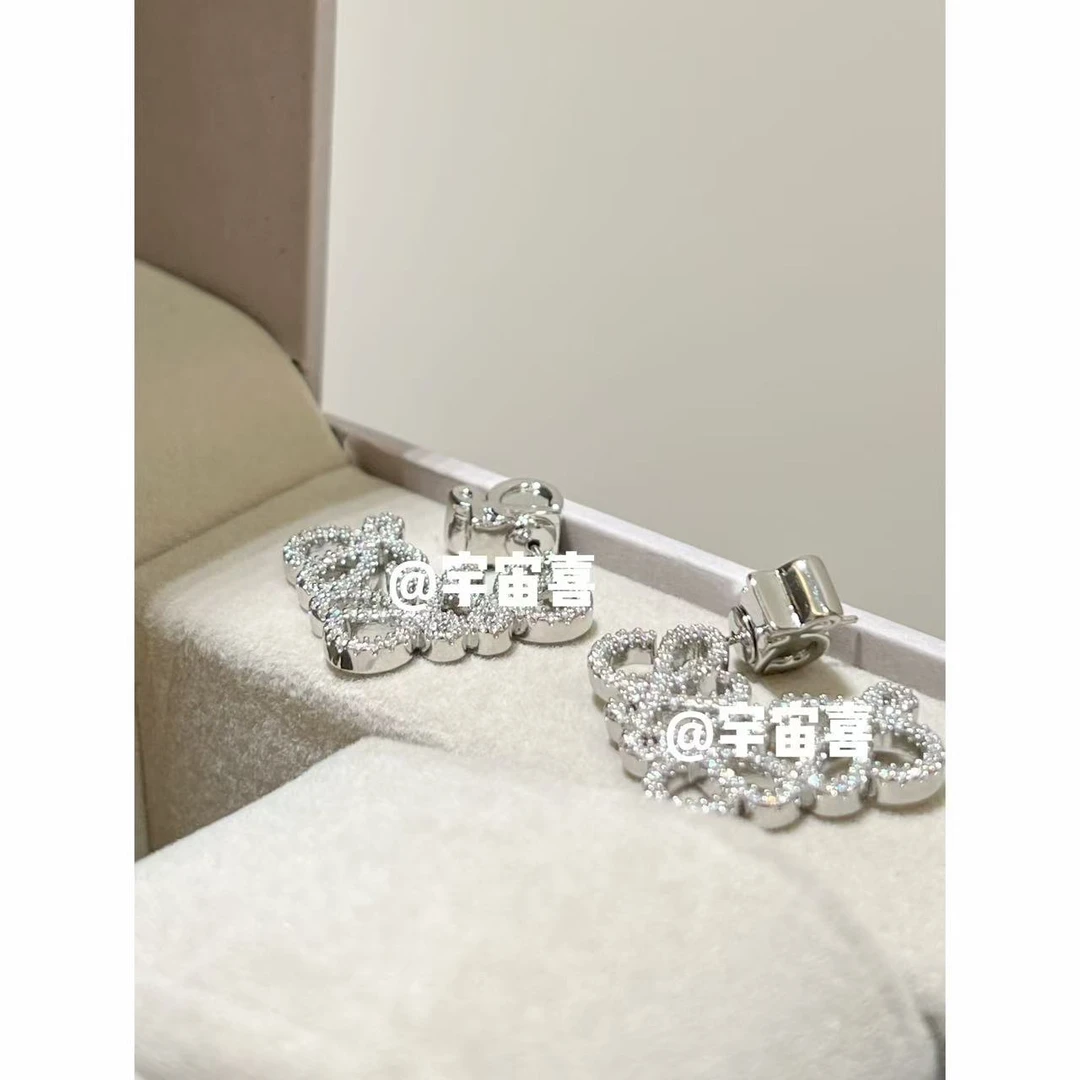 铜合金锆石耳饰 B2-095【银色金属月饼白锆前后耳钉】