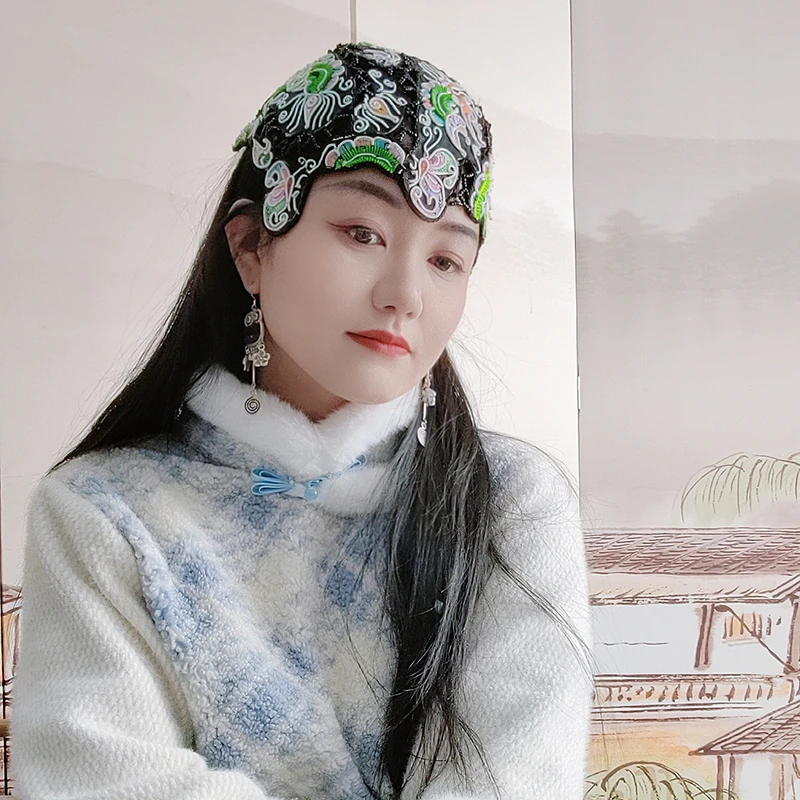 扶茶-原创设计-民族风老绣发箍帽
