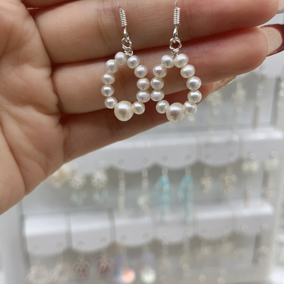 淡水珍珠耳饰银S925镶嵌