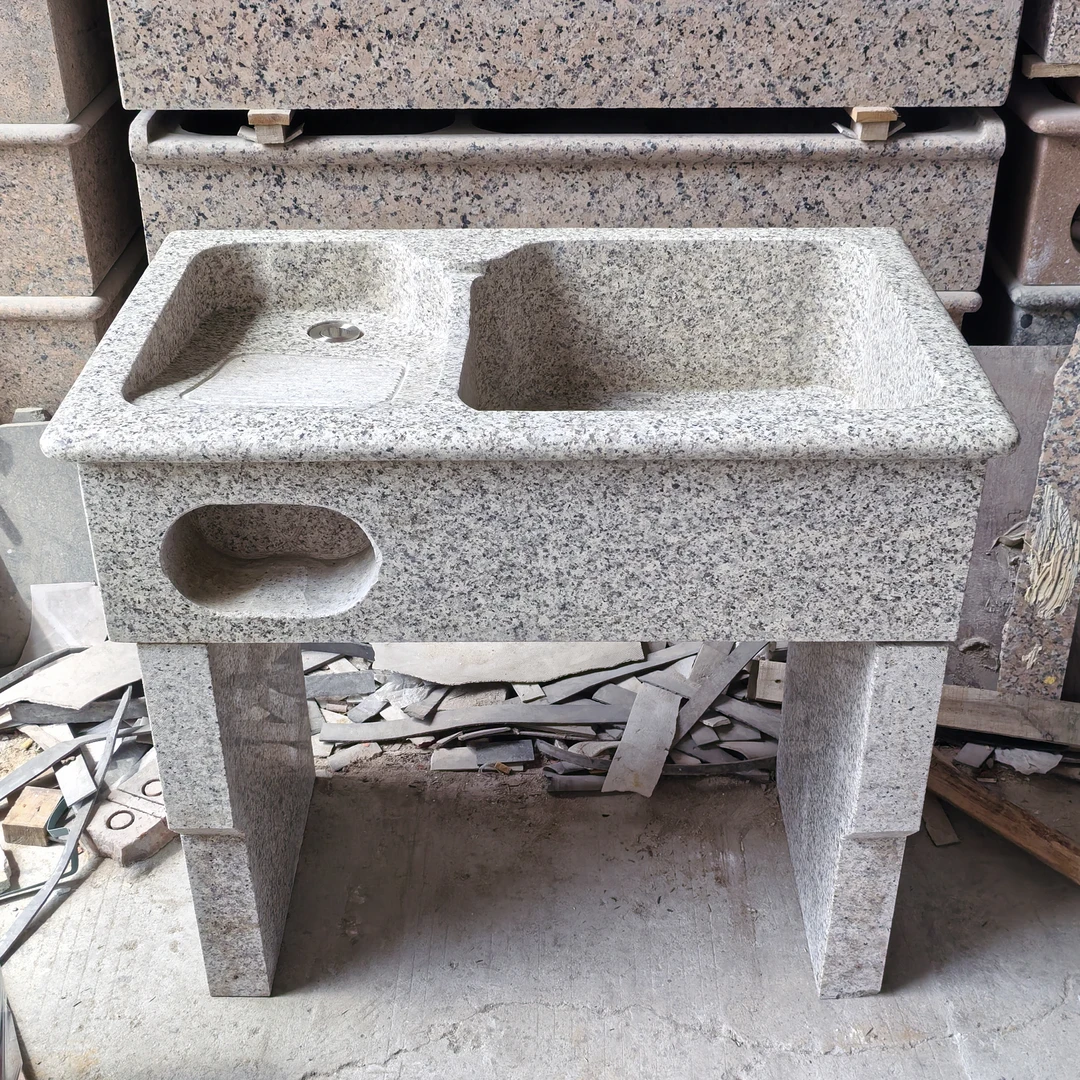 普通银灰麻90长 洗手池天然花岗岩石头洗衣槽家用庭院带搓衣板