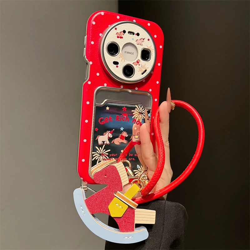 适用华为Mate80手机壳p80新年红波点烟花小马卡包mate70/60pro女