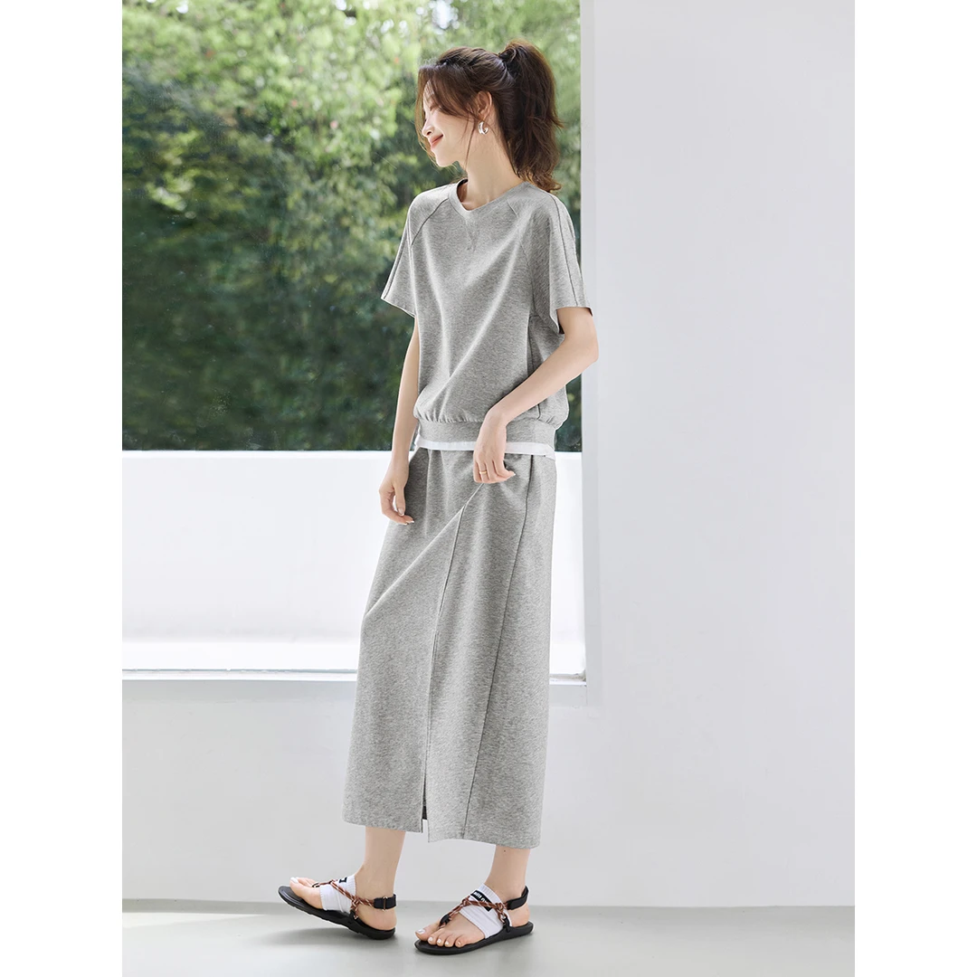 沫晗依美实穿主义25夏季新款慵懒风圆领休闲T恤半身裙女套装9172