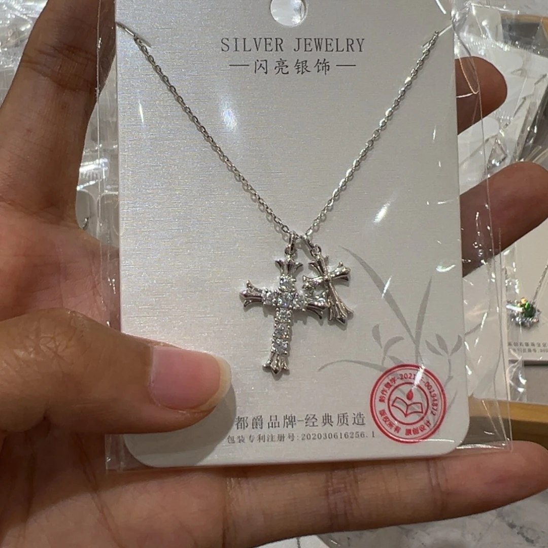 合成碳硅石吊坠925银爆款双十字