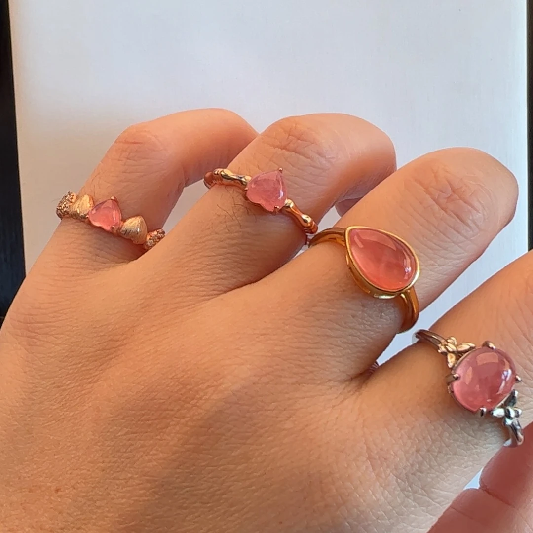 银S925镶嵌菱锰矿（红纹石）戒指