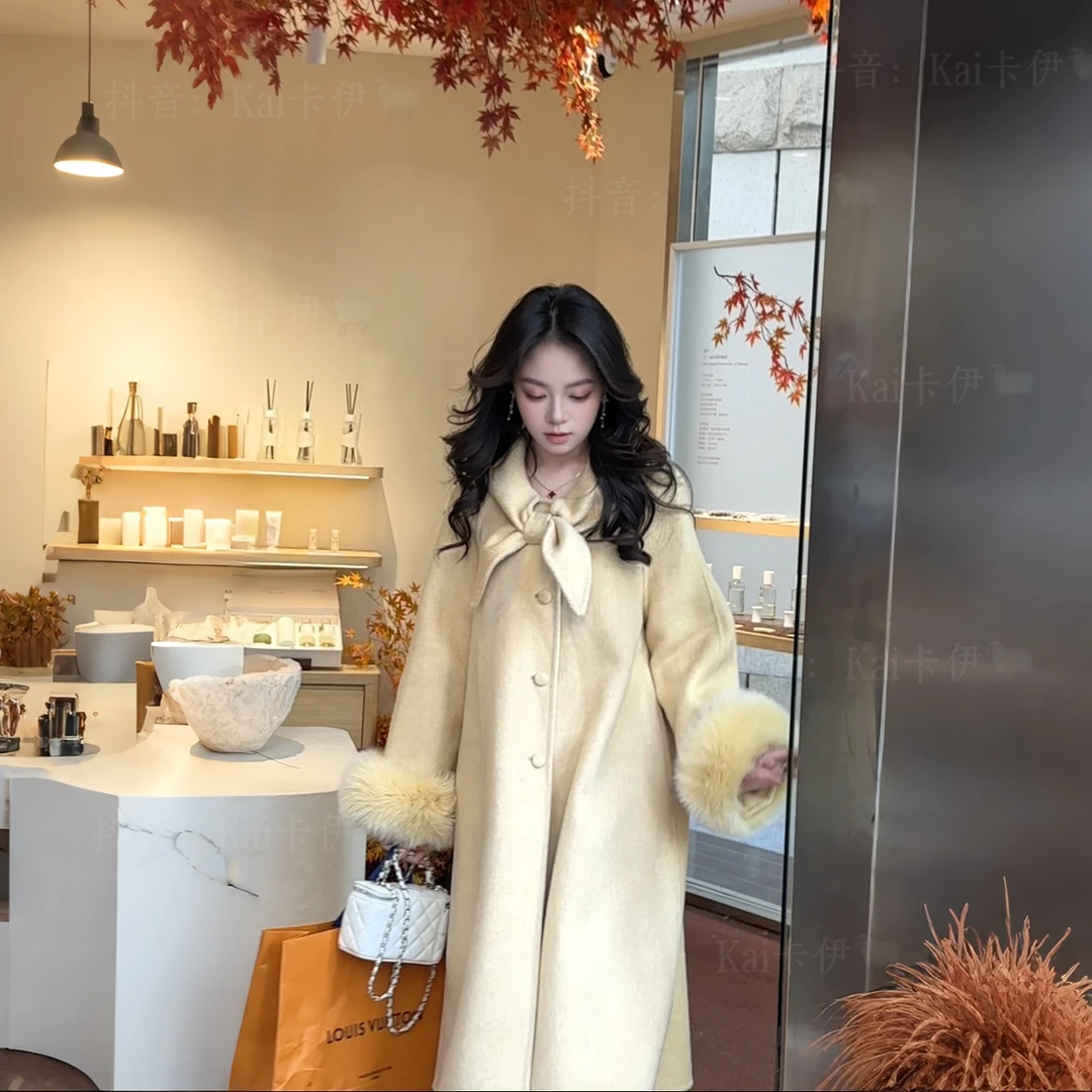 【Kai卡伊】原创兔耳朵狐狸毛双面高支保暖羊毛大衣
