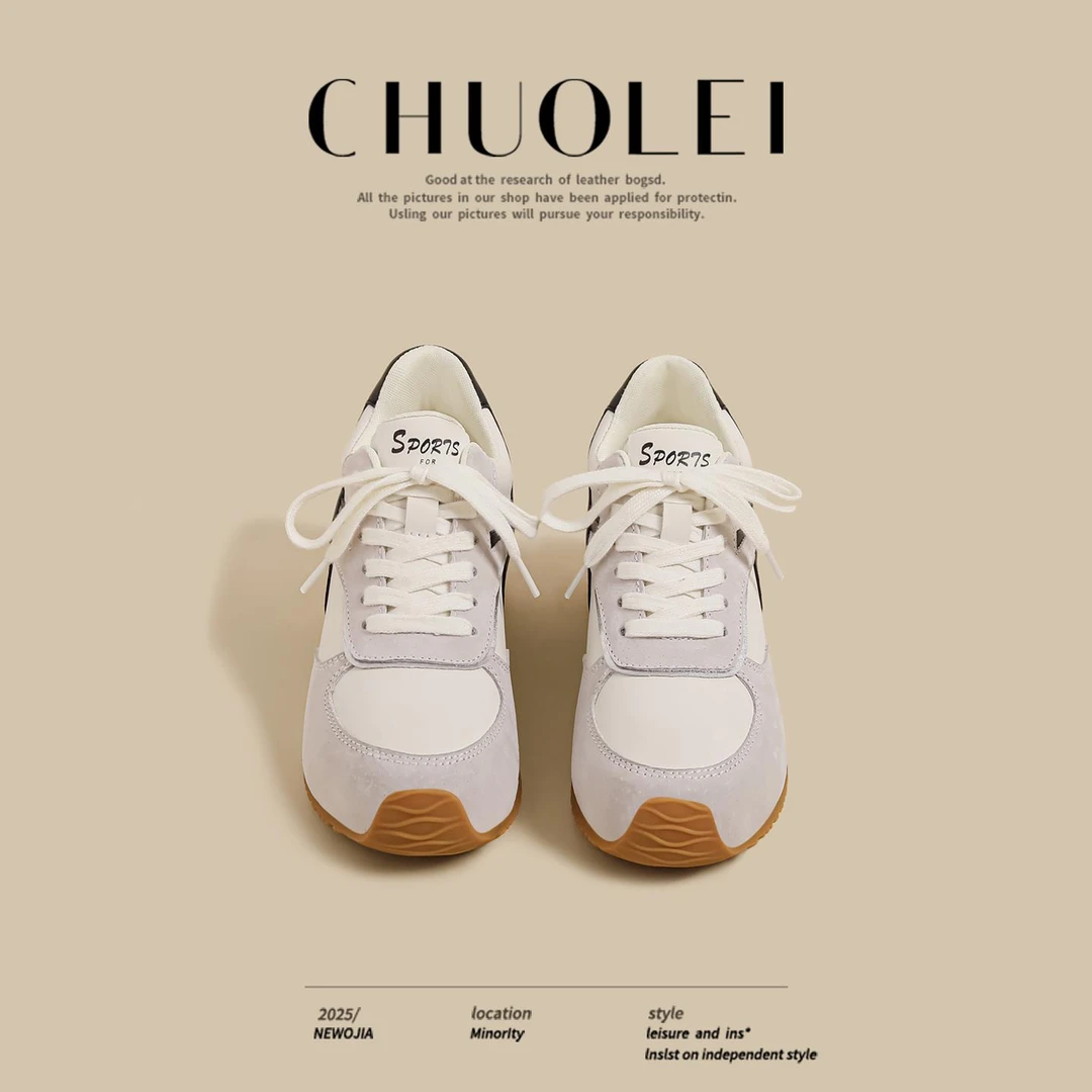 明星同款轻奢女鞋2025夏季新款厚底德训鞋女黑色拼接爆款阿甘老爹