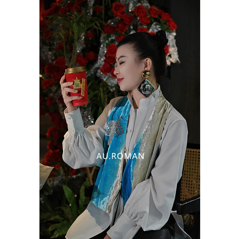 国风新中式手绘冰墨压褶丝绒钉珠马甲