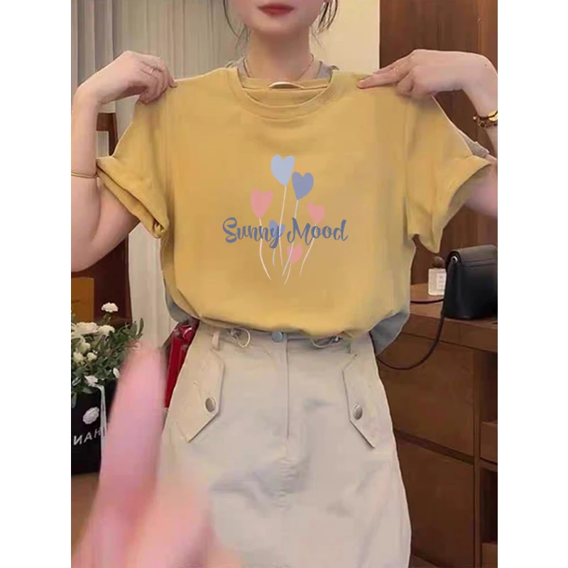 黄色正肩纯棉短袖t恤女装小众时尚百搭洋气显瘦上衣基础款夏季潮