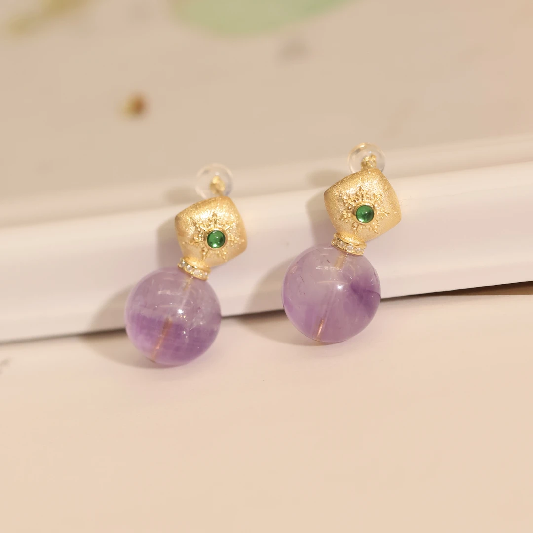 紫安·925银圆珠耳坠SY手工气质百搭春日珠宝耳坠古风