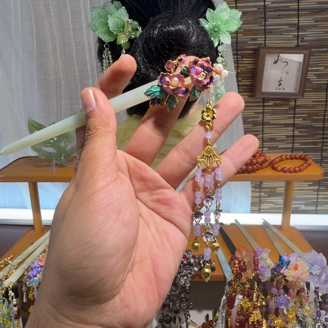 蛇纹石玉合金发饰