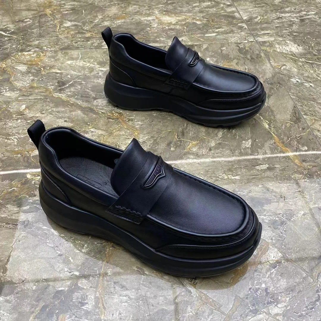 一脚蹬真皮男鞋秋季新款男士厚底套脚商务休闲皮鞋百搭舒适乐福鞋