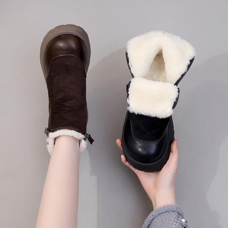 厚底羊毛保暖雪地靴女2025冬季新款加绒加厚短靴防水好看增高棉鞋