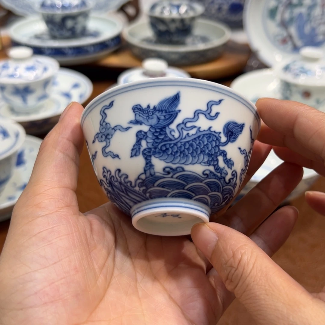 杯子青花麒麟主人杯纯手工