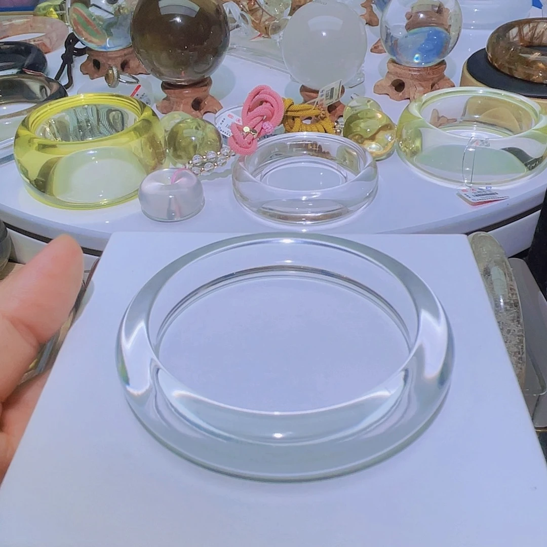 小***冷黄晶手镯未镶嵌天然白水晶高冰毕业款54内径