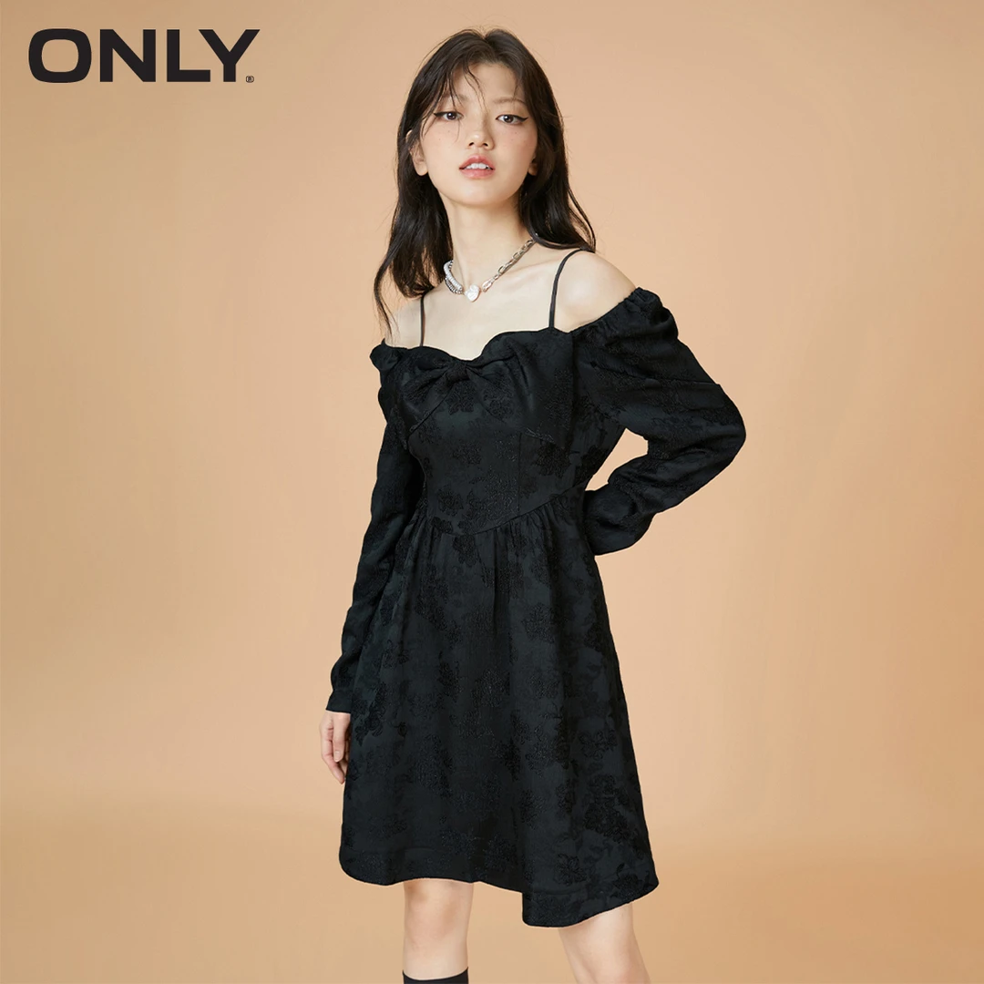 【金拐子专属】ONLY泡泡袖气质A字短款碎花吊带连衣裙女|122307062
