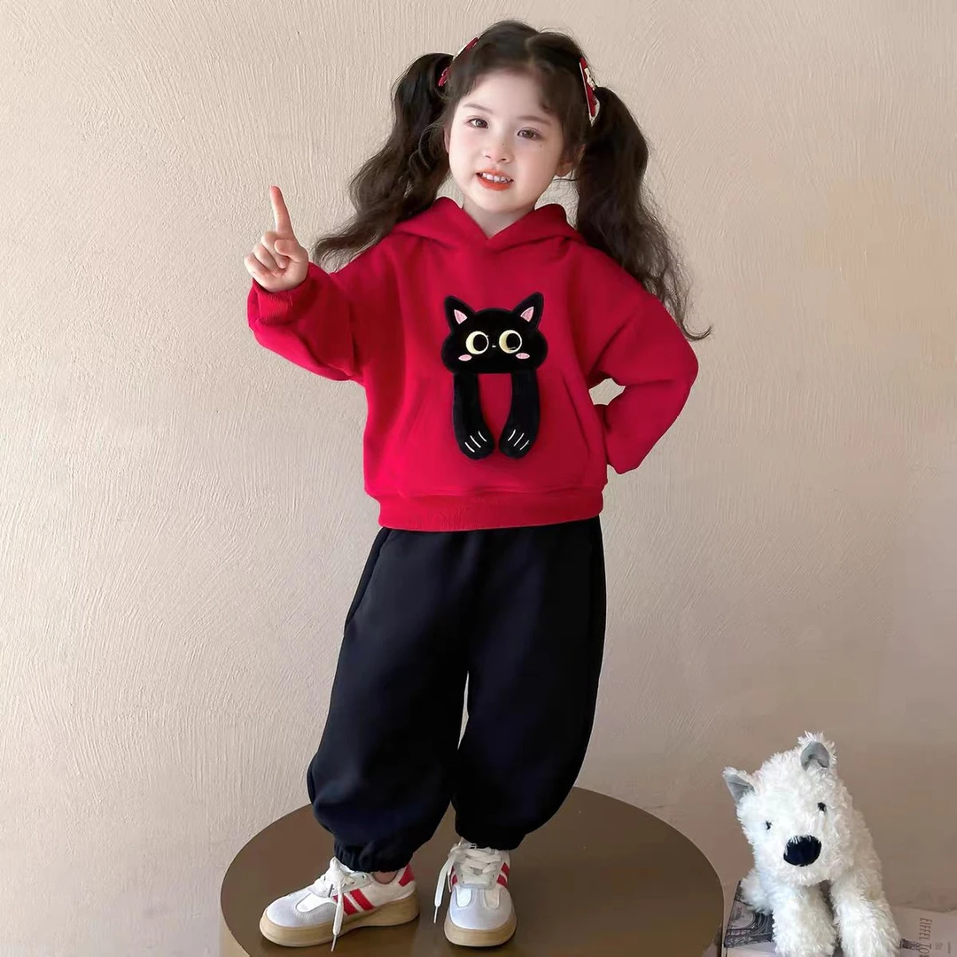 女童秋装运动套装2025新款宝宝洋气时髦春秋款儿童连帽卫衣两件套