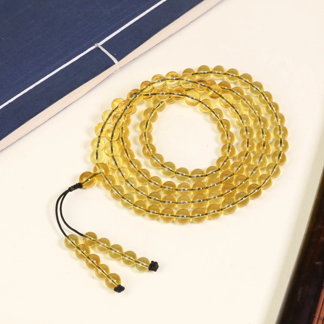 净水缅珀金蓝圆珠108项链B010331