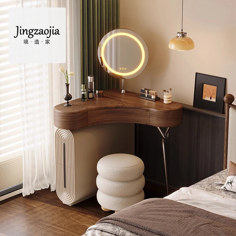 中古风转角梳妆台收纳柜斗柜一体卧室小户型墙拐角化妆桌化妆台子