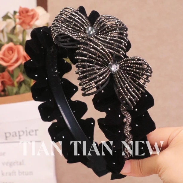 【华尔兹】A146轻奢网纱高级感发箍黑色蝴蝶结时尚高颅顶气质优雅