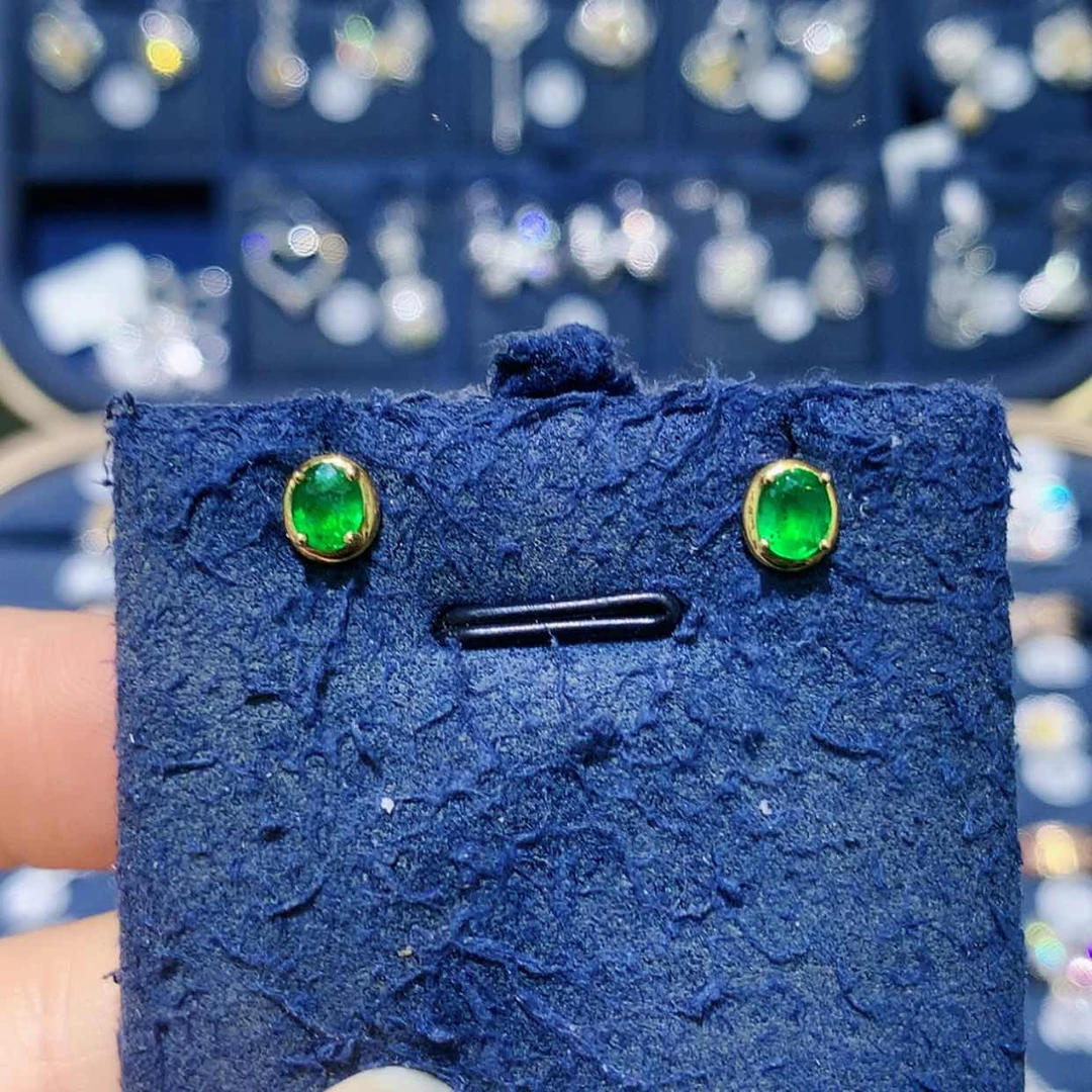 【闪购商品】祖母绿耳饰18K金镶嵌祖母绿简单耳钉