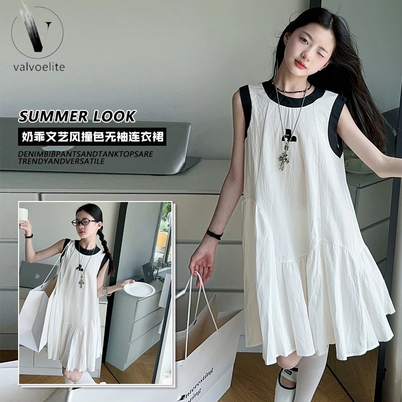 VALVOELITE女童韩系连衣裙夏季中大童无袖背心裙小女孩中长款休闲