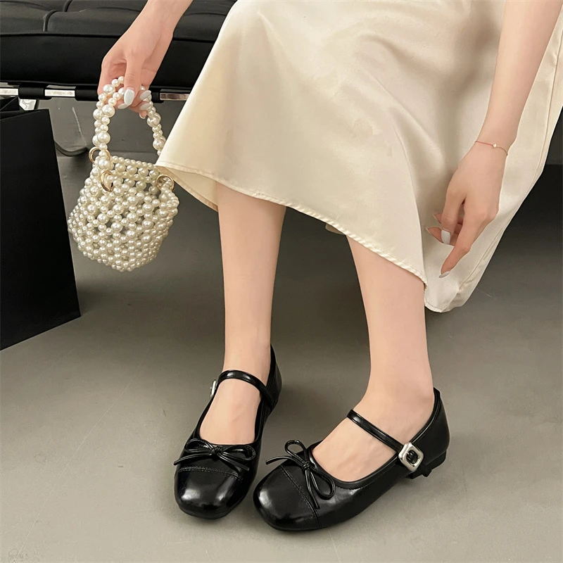 法式蝴蝶结芭蕾风浅口单鞋女2025年新款夏季配裙子内增高玛丽珍鞋