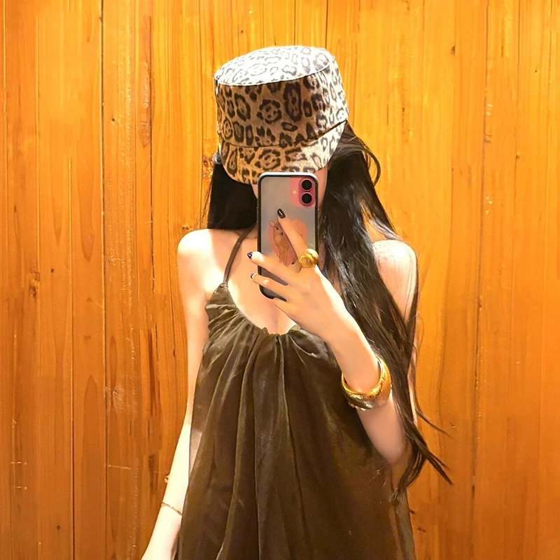 复古老钱风豹纹平顶马术帽女夏季出游防晒遮阳帽显脸小骑士报童帽