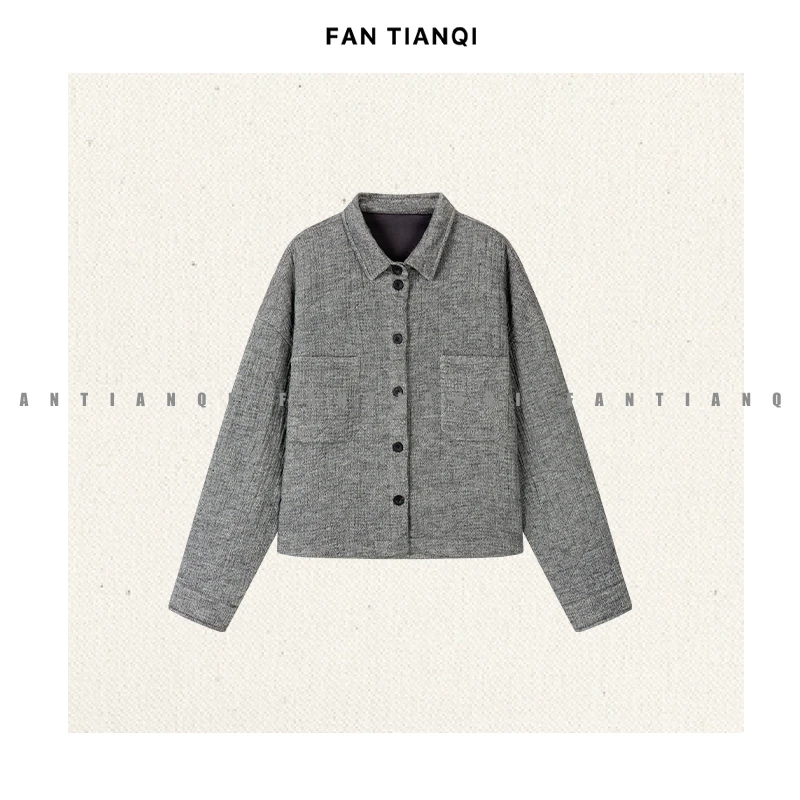 范天奇/FAN TIANQI【色织棉服】亚麻色织保暖80克绗棉棉服FWOT56021