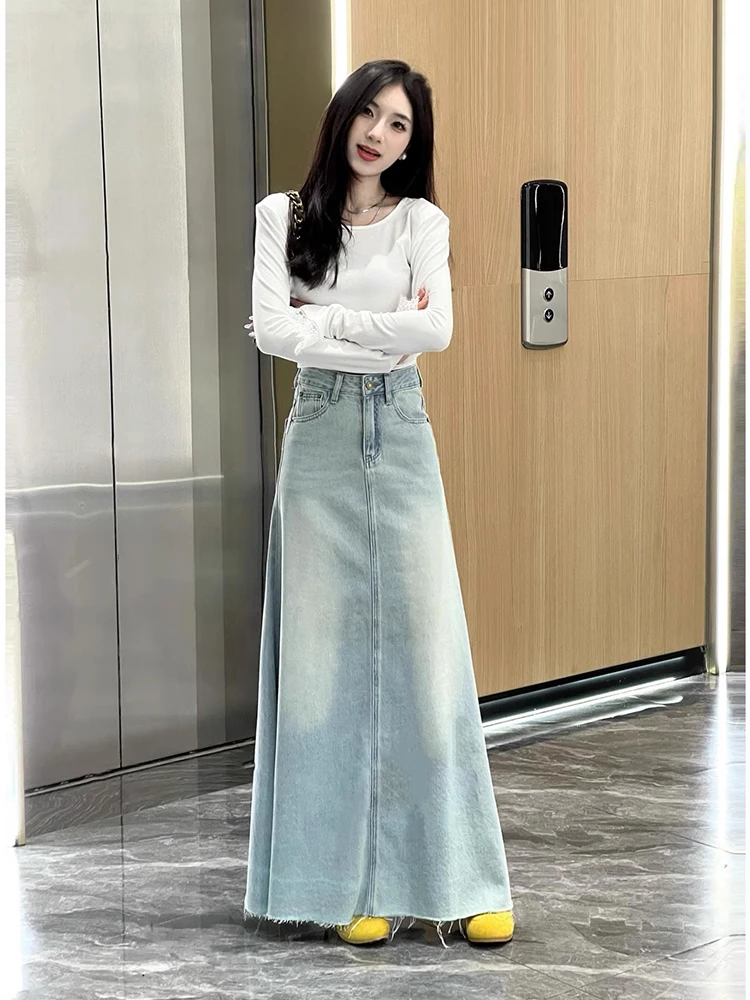 2025春季新款韩系百搭高腰水洗牛仔裙复古显瘦大摆高级感半身裙女