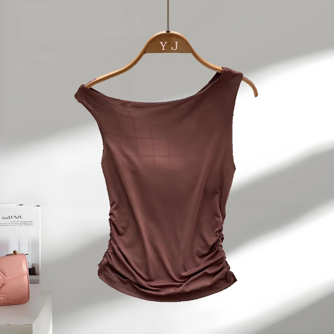 极简风高级感无袖背心女夏季新款褶皱修身显瘦别致绝美轻奢上衣潮