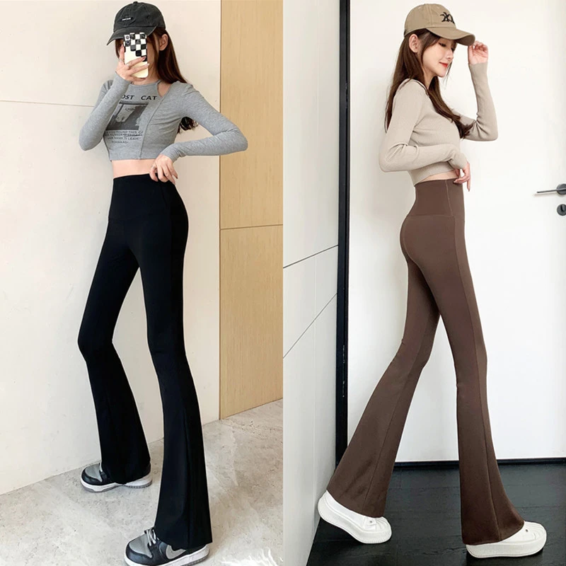 显瘦微喇裤女夏季薄款2025新款小个子高腰窄版阔腿喇叭瑜伽鲨鱼裤