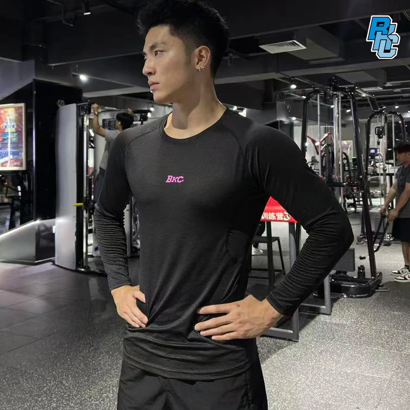 BKCXZICE破冰吸汗弹力透气运动风速干运动T恤上衣健身衣户外长袖