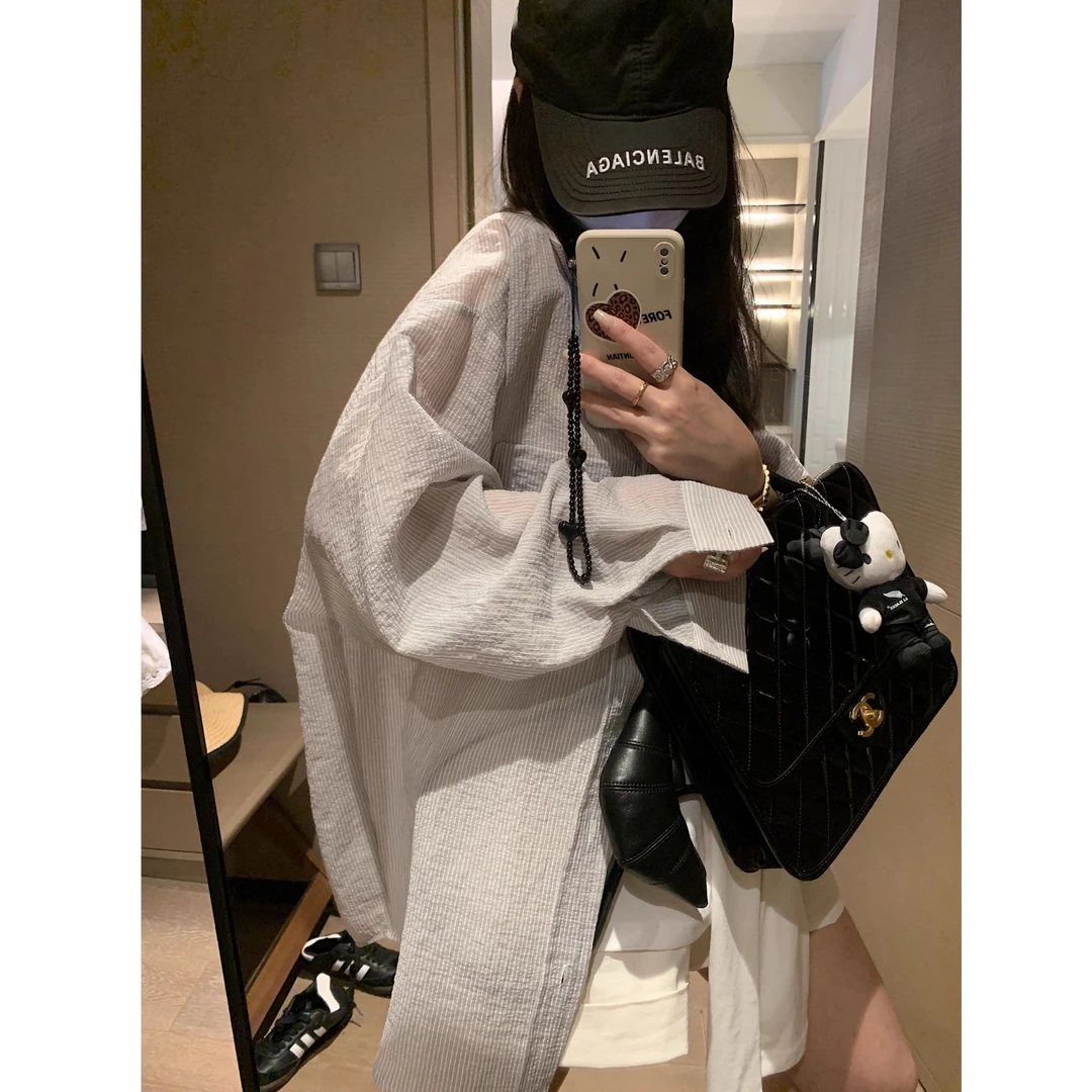 [现货大口袋]外套防晒百搭长袖宽松2025夏季薄款长款上衣衬衫女