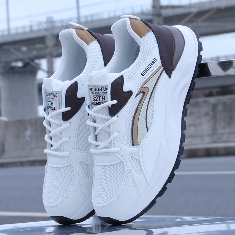 跑步鞋超轻运动鞋系带男透气网面老爹鞋学生防臭休闲小白鞋男鞋子