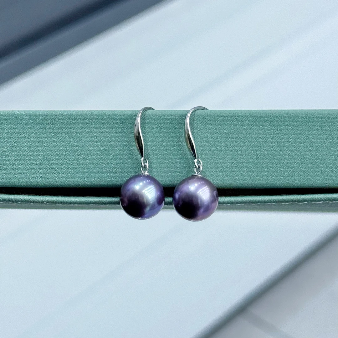 【绎世珍珠】妖孽紫 油画紫九紫离火紫色珍珠正圆耳钩10-11mm