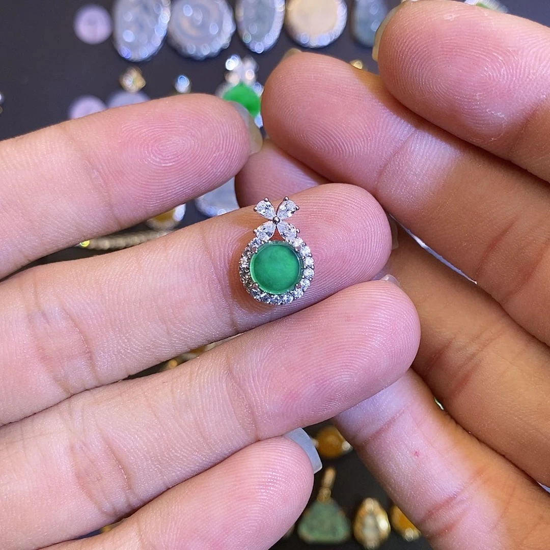 吊坠(不含链)银S925镶嵌翡翠