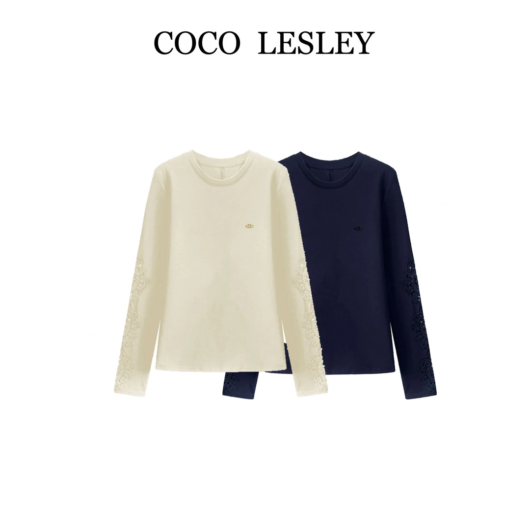 【COCO LESLEY】66300-1#2025早春简约高奢时尚镂空长袖百搭T恤上衣