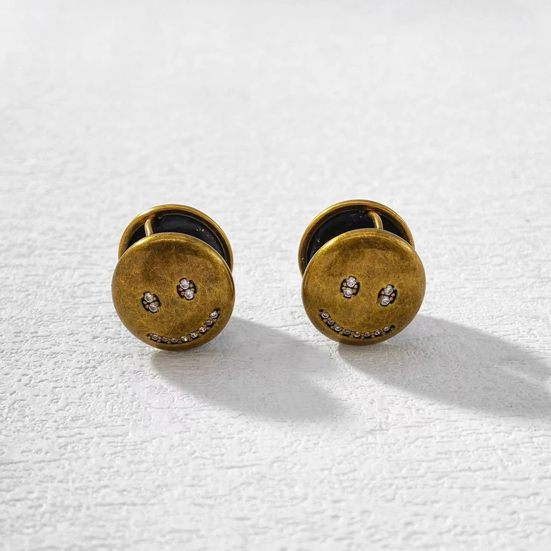 铜合金耳饰 木木（RZ6336） 做旧复古微笑土星耳扣耳环