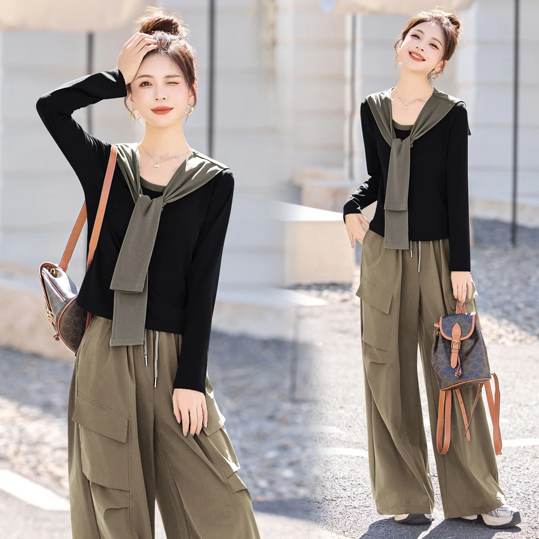 休闲时尚针织披肩套装女2025春秋新款工装阔腿裤两件套名牌富太太