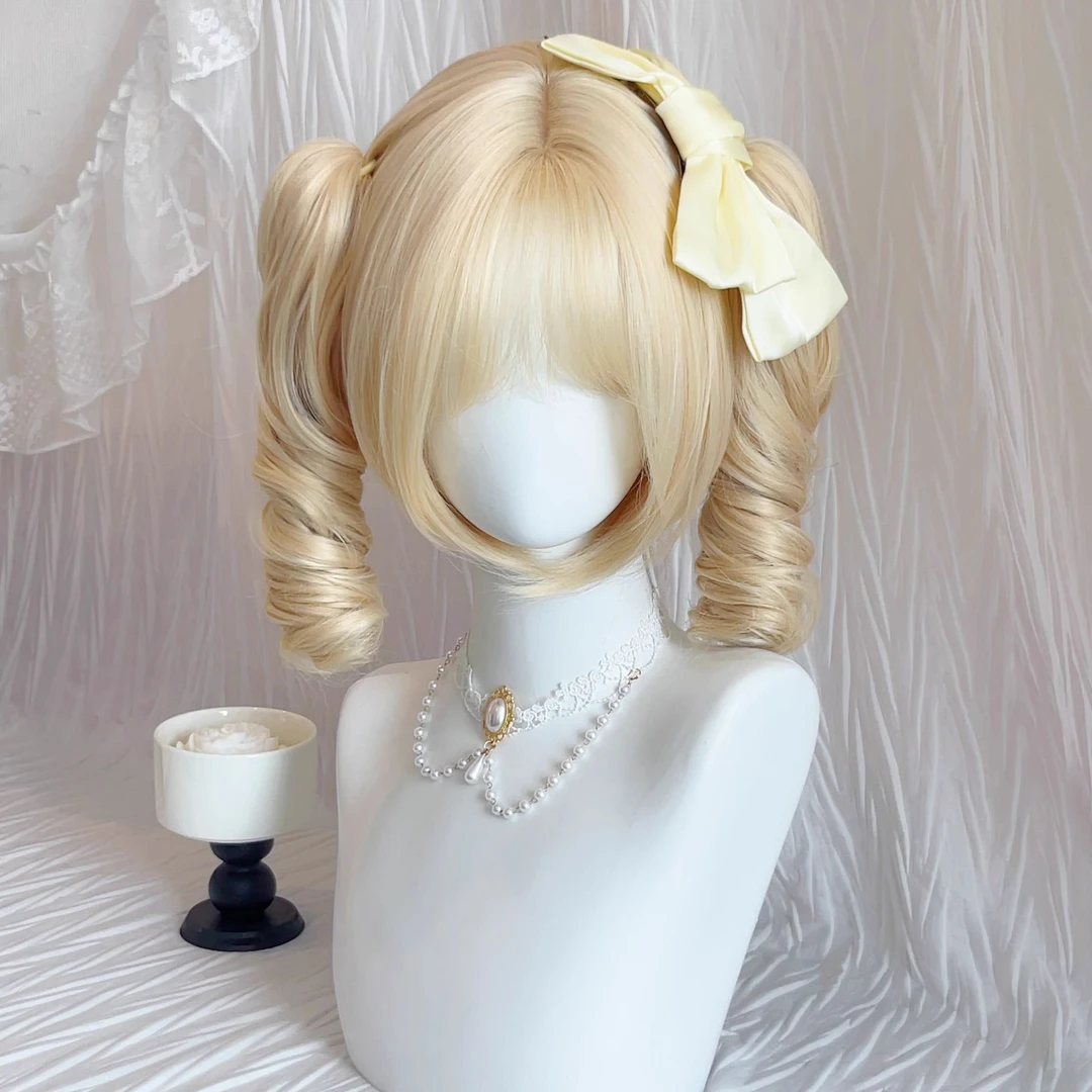 甜心兔【奶油配方】lolita假发双马尾doll罗马卷虎口夹浅金色假发女